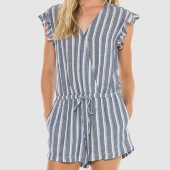 cloth & stone Pants - NWOT Cloth & Stone Striped Ruffle Surplice Romper